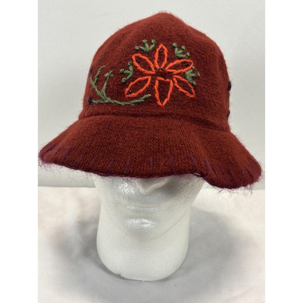 Vtg Gap Wool Blend Bucket Hat Sz Small Medium Floral Embroidered Y2K 90's